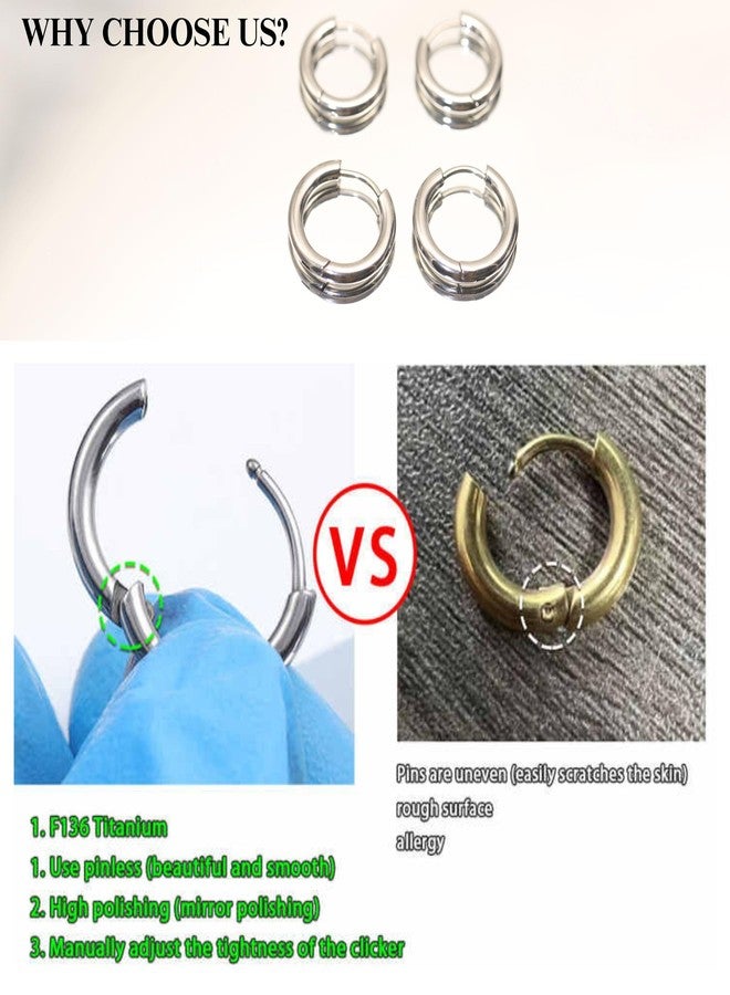 BLISI 3 Pairs ASTM F136 Titanium Silver Hoop Earrings 8mm/10mm/12mm Thick Lightweight Huggie Hoops Earrings for Women Hypoallergenic Sleeper Earrings for Sensitive Ears - Image 4
